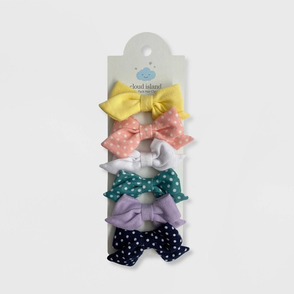 Cloud Island Baby Girls Bow Hair Clips 6pk Multicolor Polka Dot Snap Infant NWT